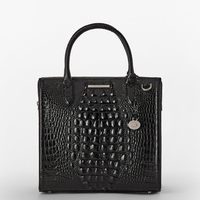 Brahmin Caroline Leather Satchel - Black Melbourne Silver Hardware Brahmin Caroline Leather Satchel - Black Melbourne Silver Hardware