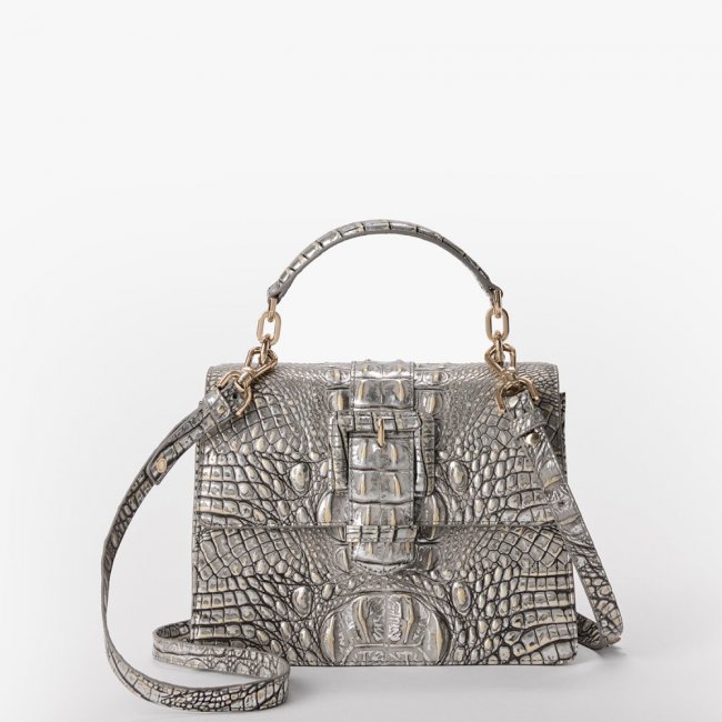 Brahmin Small Hallie Leather Satchel - Chrome Melbourne Brahmin Small Hallie Leather Satchel - Chrome Melbourne