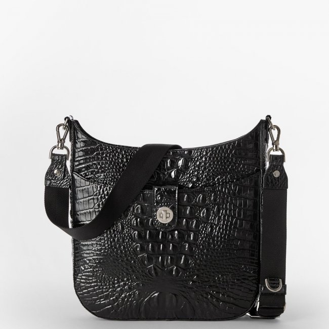 Brahmin Leia Leather Crossbody - Black Melbourne Silver Hardware Brahmin Leia Leather Crossbody - Black Melbourne Silver Hardware